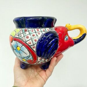 Talavera Decorative Elephant Planter Pot Mexican Pottery Folk Art Home Decor 10"